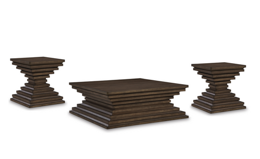 Hannodream Warm Brown 3pc Coffee Table Set T821