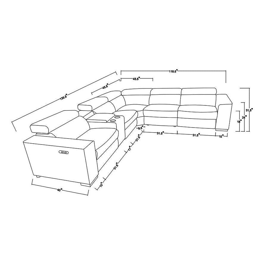 Picasso White 2-POWER  Leather Match 6pc Sectional  MI631