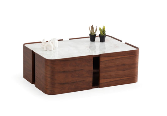 678 Walnut Marble Coffee Table
