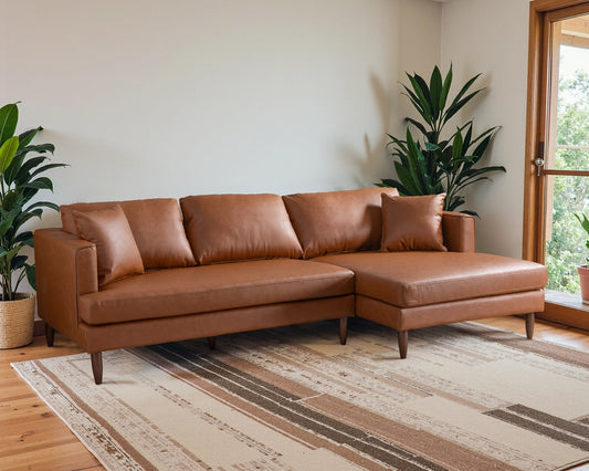 Blake L-Shaped Cognac Vegan Leather Sectional Sofa Right Facing