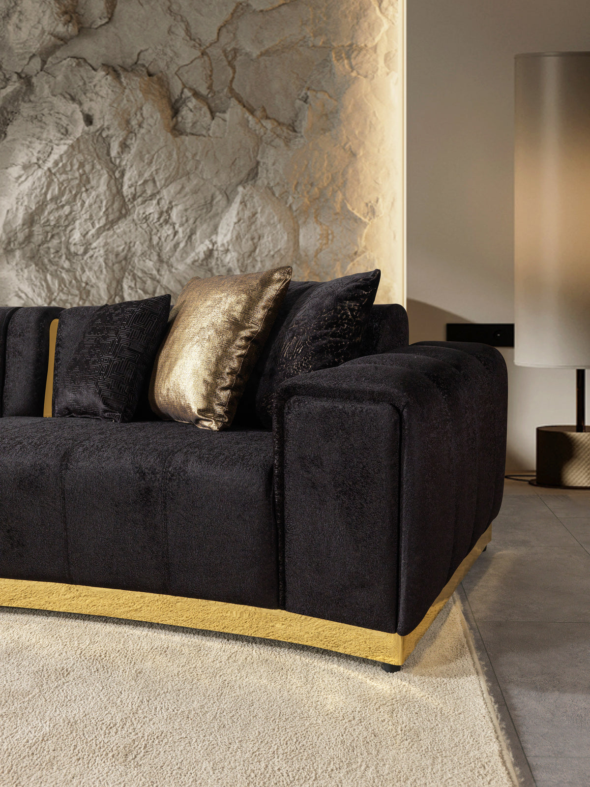 Michelle Black Velvet 3pc Curved 165" Sectional