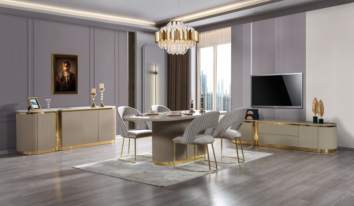 Milena Ivory/Gold 7pc  Dining Room Set