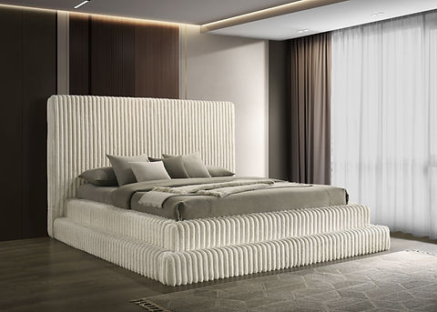 Micah Cream Corduroy King Platform Bed B9020