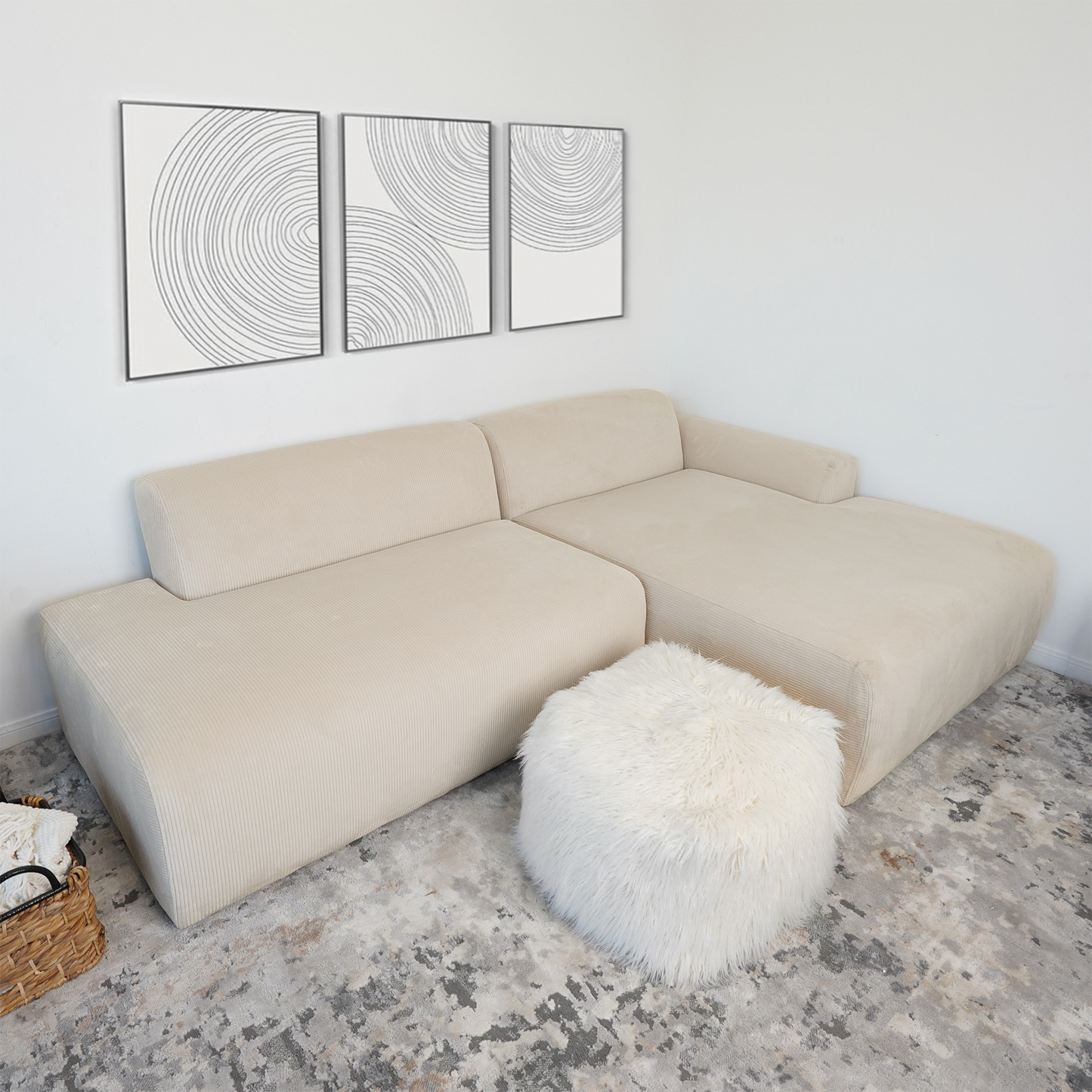 Mar Cream RAF Sectional Corduroy Sofa