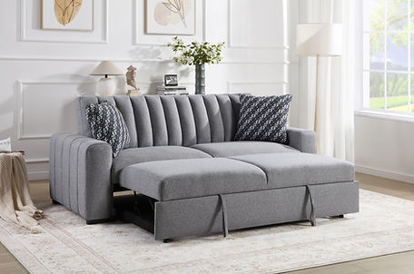 Zaira Grey Boucle Pullout Sleeper Sofa and Loveseat S351