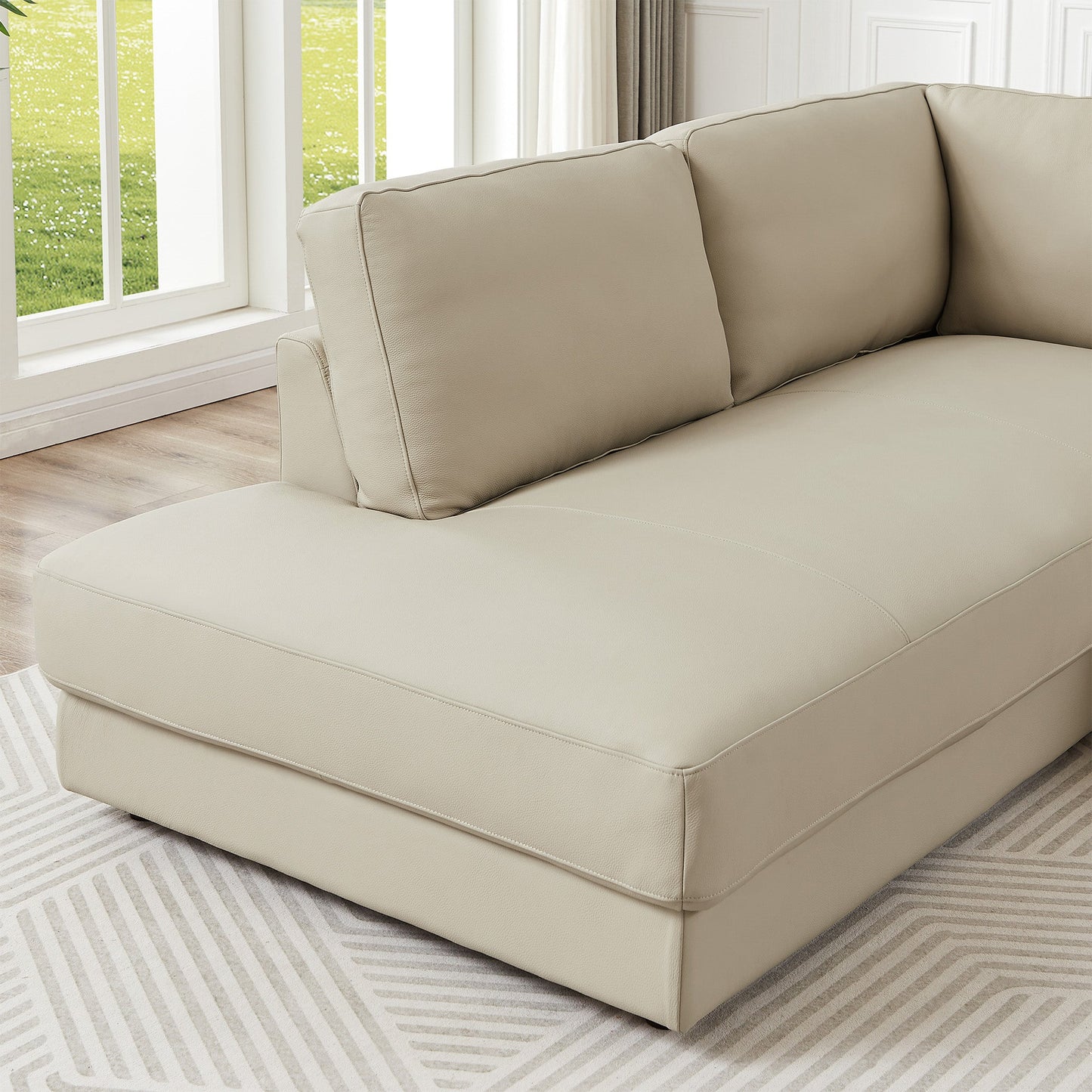 Glander 108" Cream Leather Sectional Sofa Left Facing