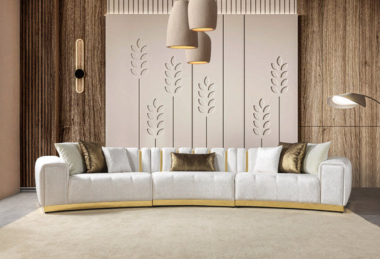 Michelle Ivory Velvet 3pc Curved 165" Sectional