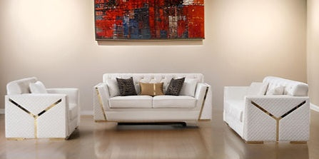 Hilena White/Gold Velvet Living Room Set S2401
