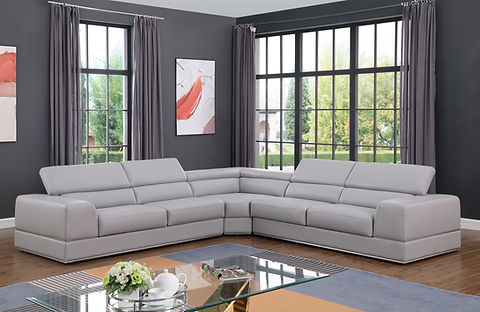 Pella Light Grey Leather Match  3pc Sectional MI5106