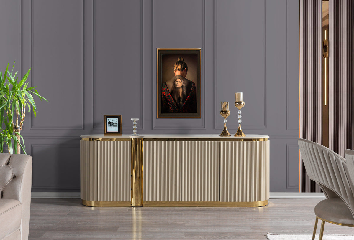 Milena Ivory/Gold 7pc  Dining Room Set