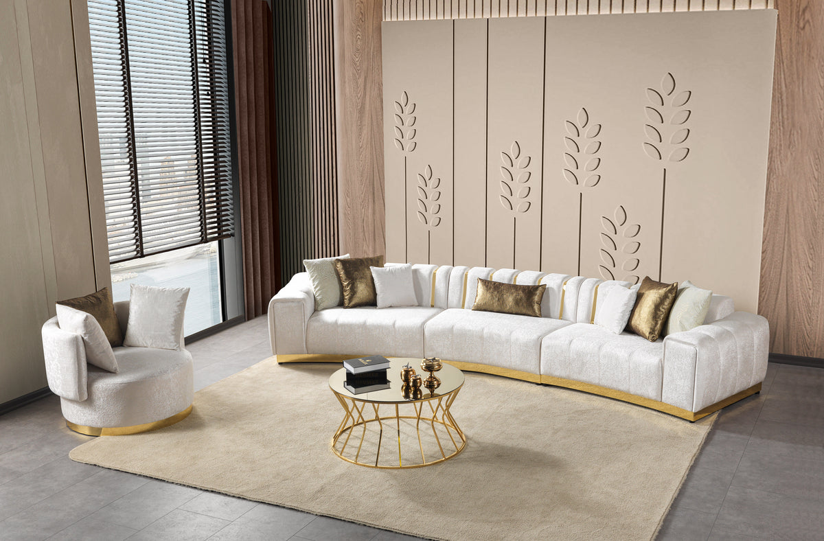 Michelle Ivory Velvet 3pc Curved 165" Sectional