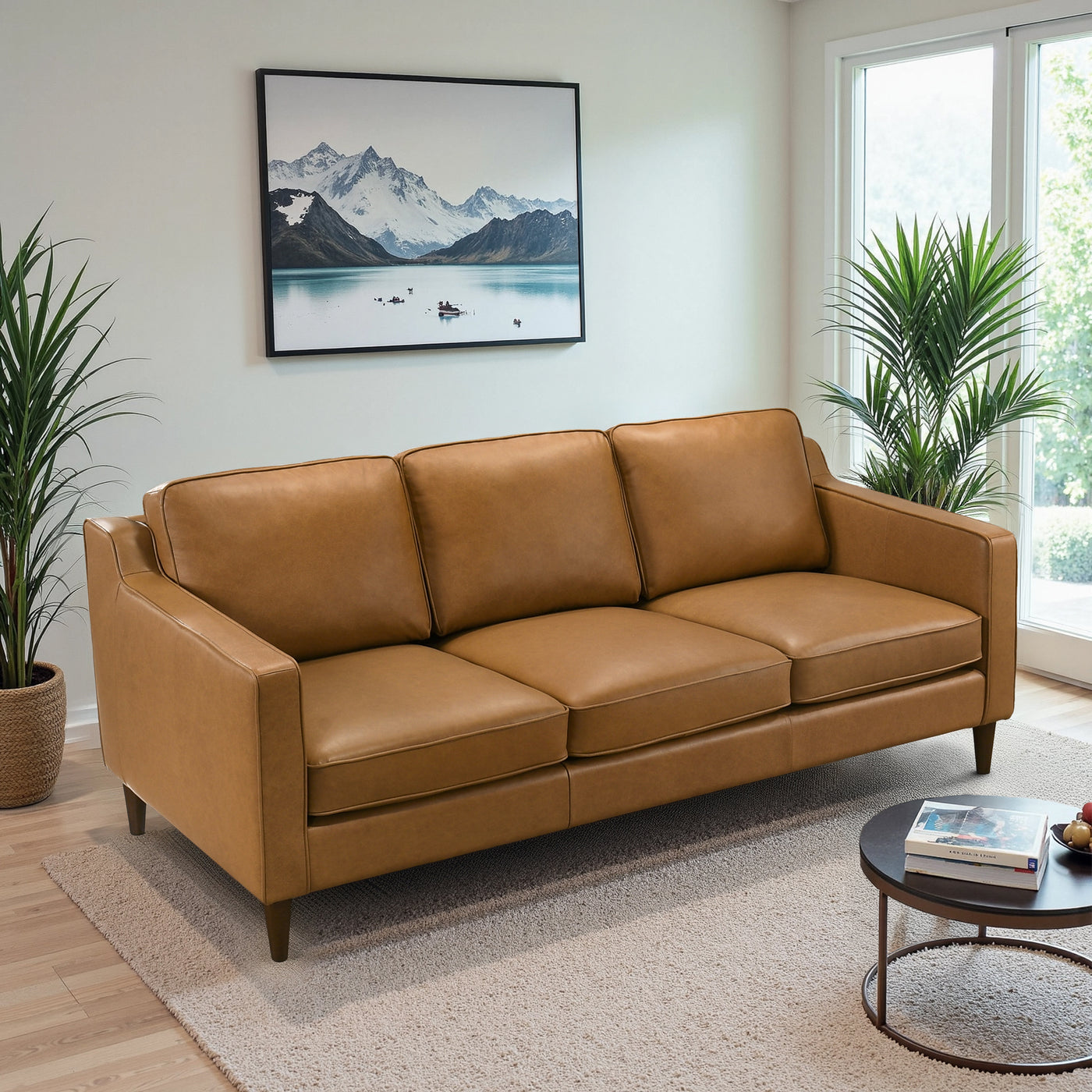 Cooper Tan Modern Genuine Leather Sofa