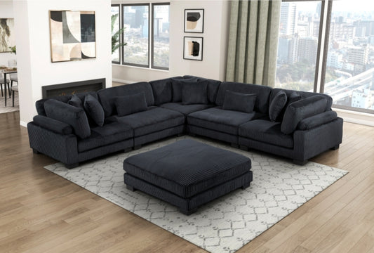 Traverse Black 6pc Modular Sectional with Ottoman 8555