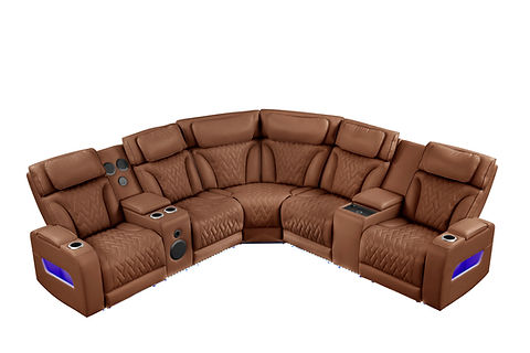 Skyline Caramel POWER/LED/BLUETOOTH SPEAKERS Reclining Sectional (Power Headrests)