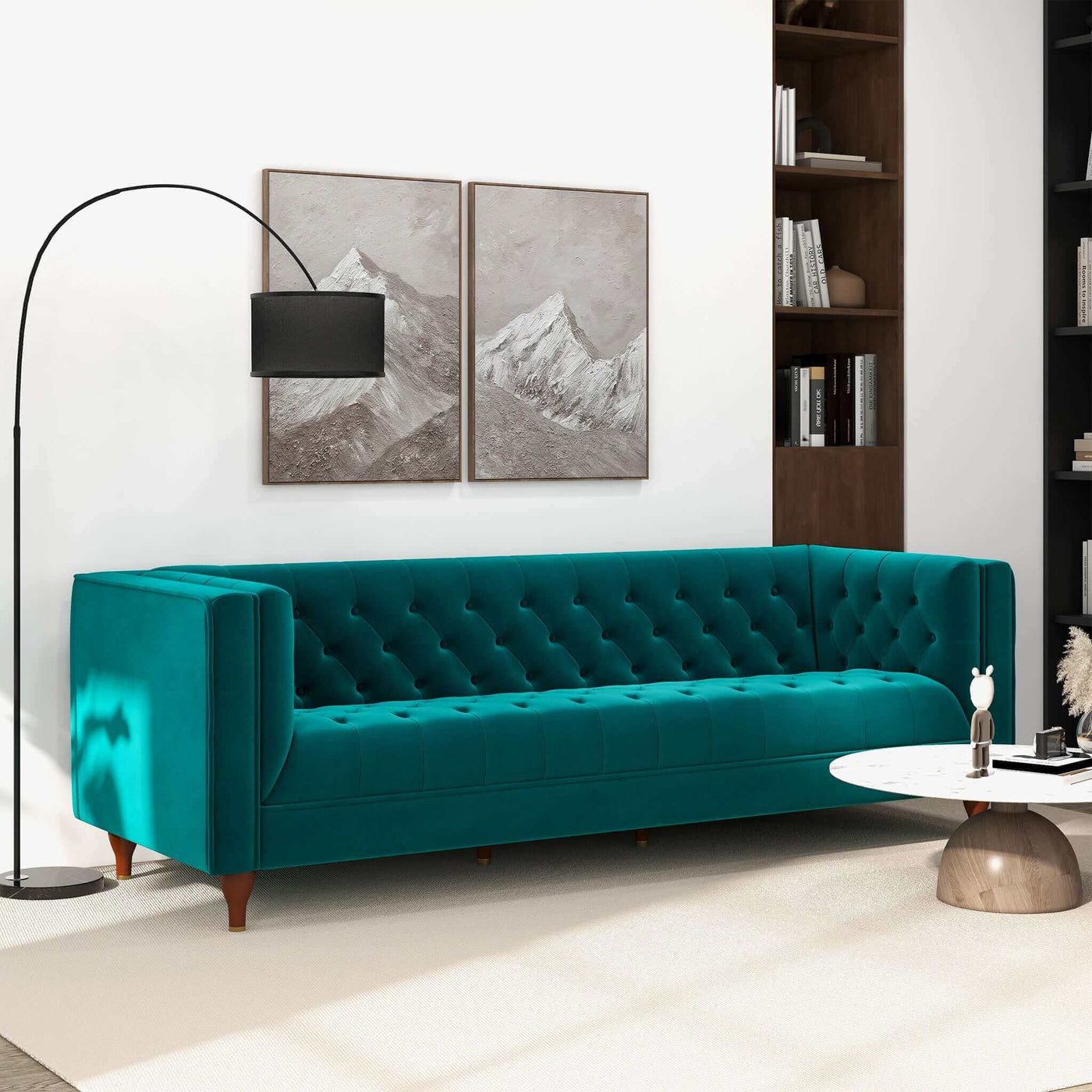 Evelyn 88" Teal Velvet Luxury Chesterfield Sofa