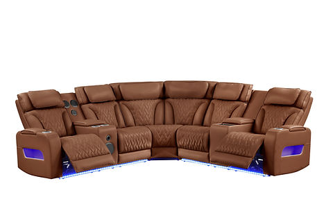 Skyline Caramel POWER/LED/BLUETOOTH SPEAKERS Reclining Sectional (Power Headrests)