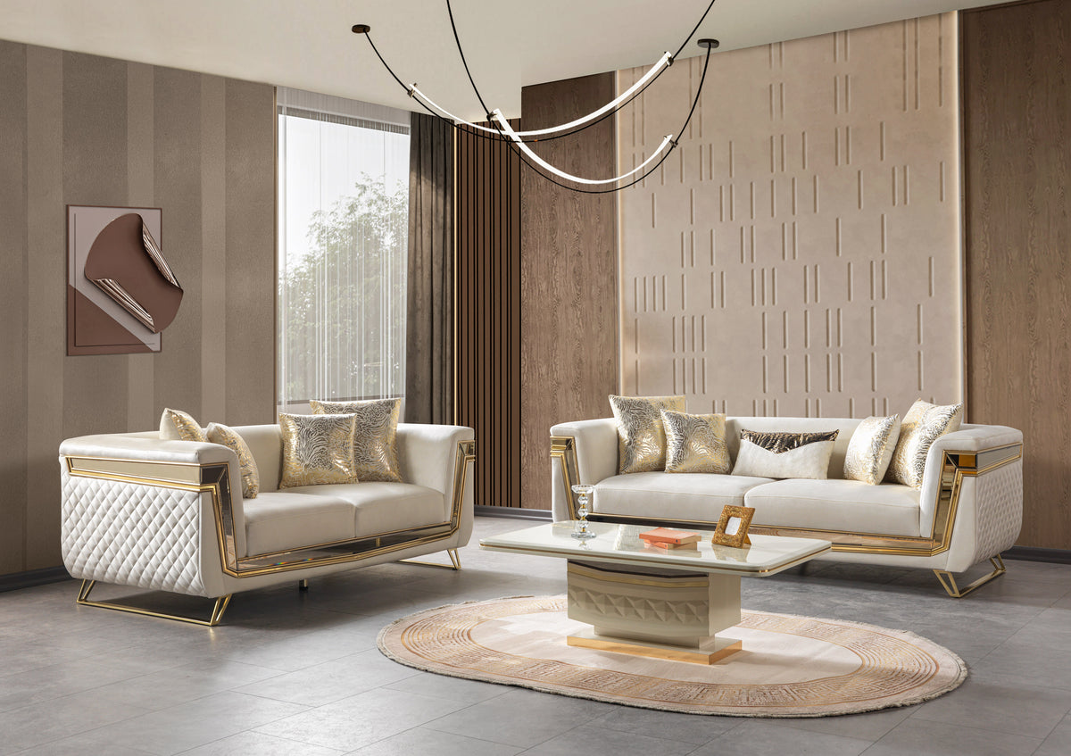 Anica Ivory Velvet Living Room Set