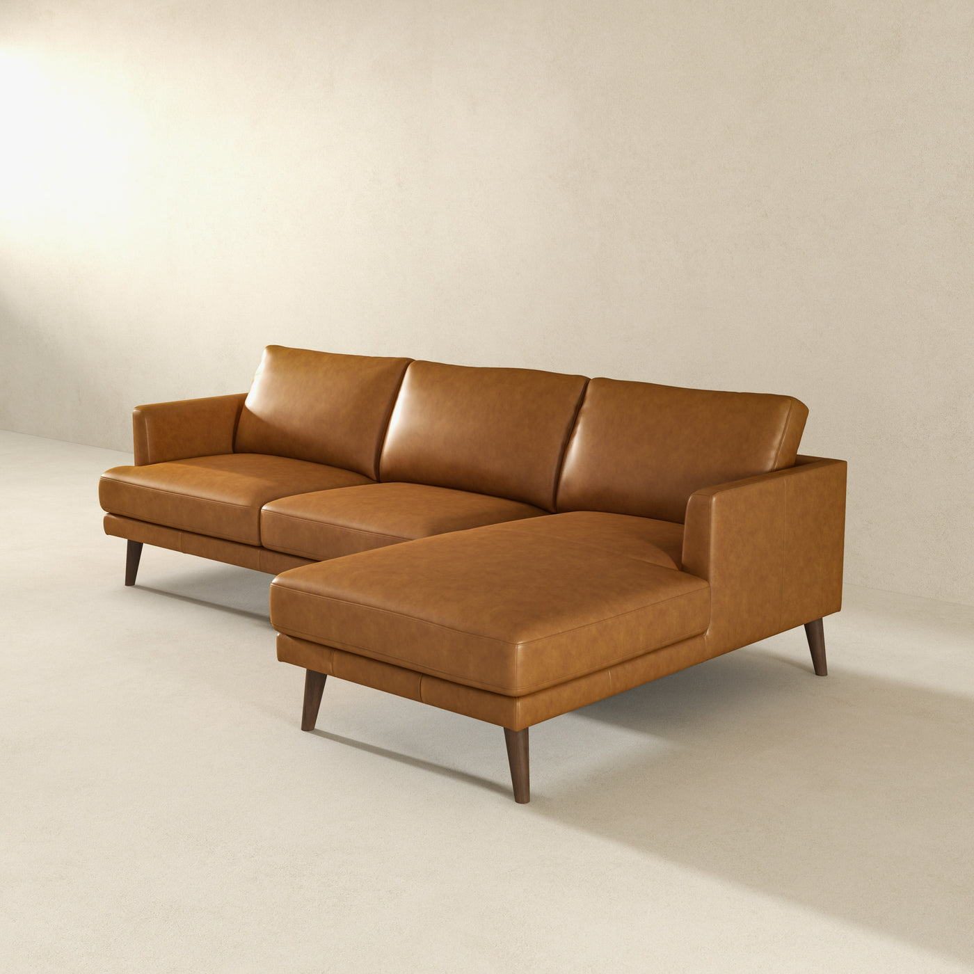Lore Tan L-Shaped Genuine Leather RAF Sectional