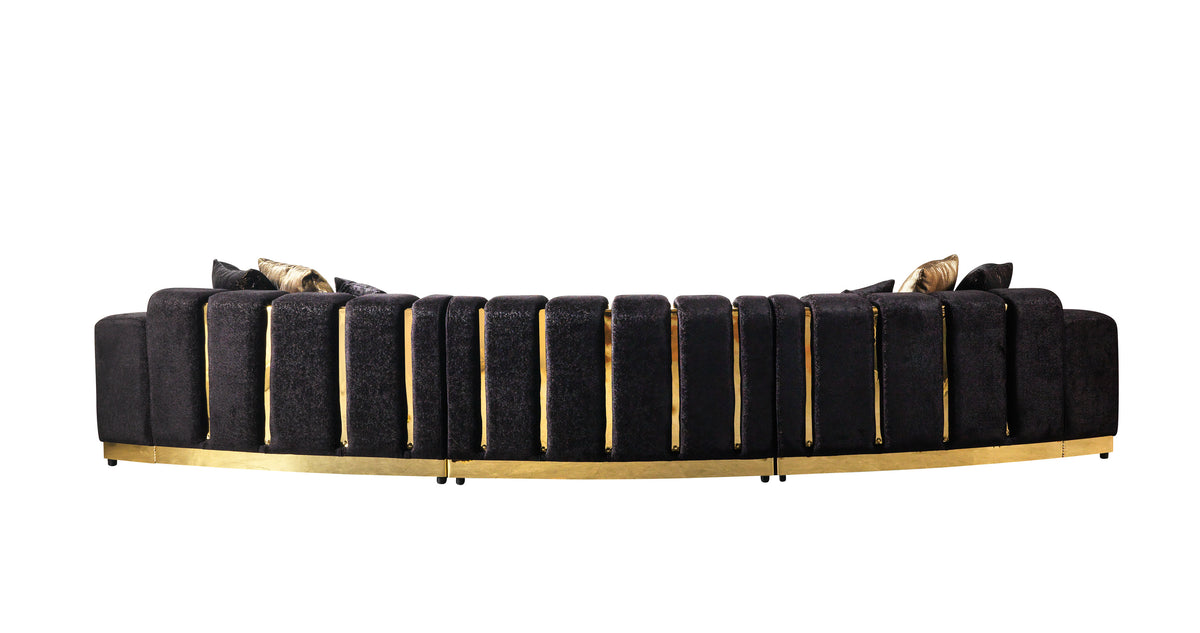 Michelle Black Velvet 3pc Curved 165" Sectional