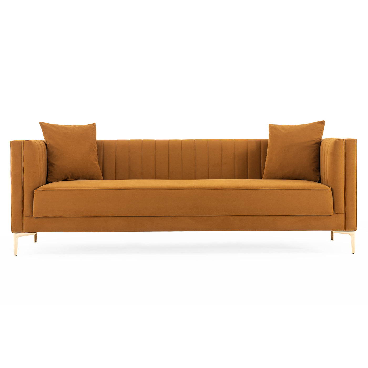 Angelina 84" Cognac Velvet Channel Tufted Sofa