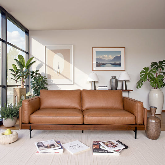 Utica Genuine Leather  Sofa with Metal Legs & Sustainable Materials