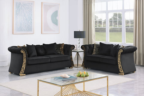 Curamo Black Velvet Sofa and Loveseat S1600