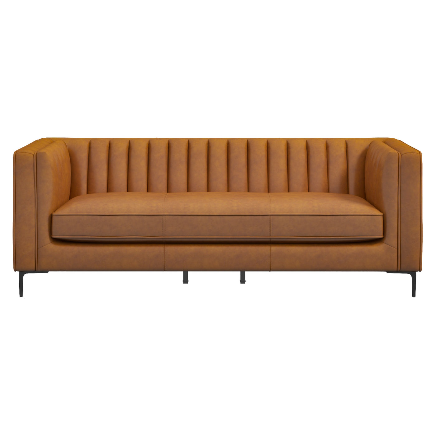 Angelina 84" Cognac PU Leather Channel Tufted Sofa