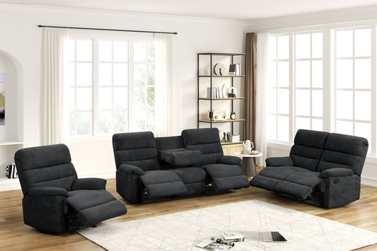 Albert20 Black WATER RESISTANT Fabric 3pc Reclining Set