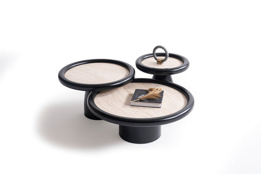 950 Black Travertine 3pc Coffee Table Set