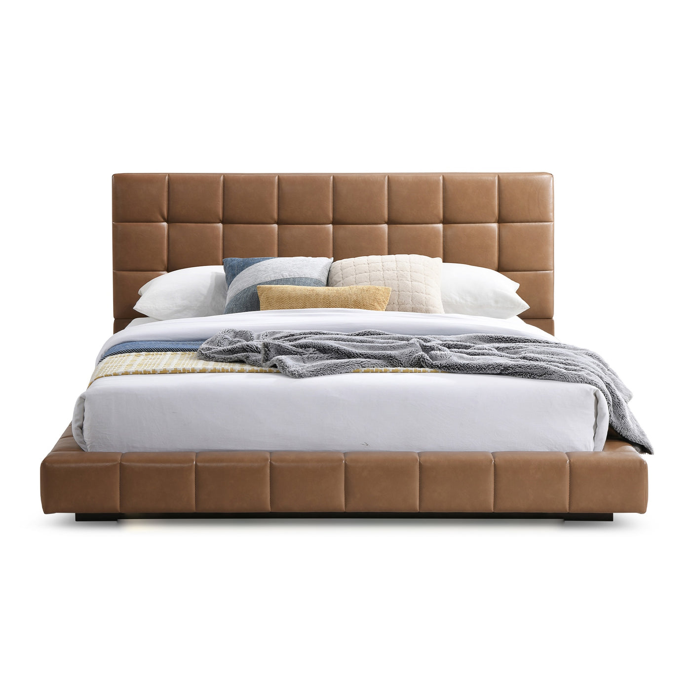 Hudson Tan Vegan Leather Upholstered King Platform Bed
