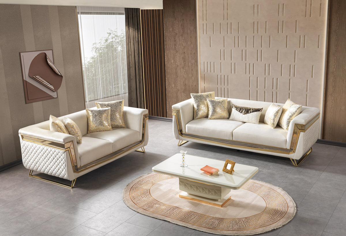 Anica Ivory Velvet Living Room Set