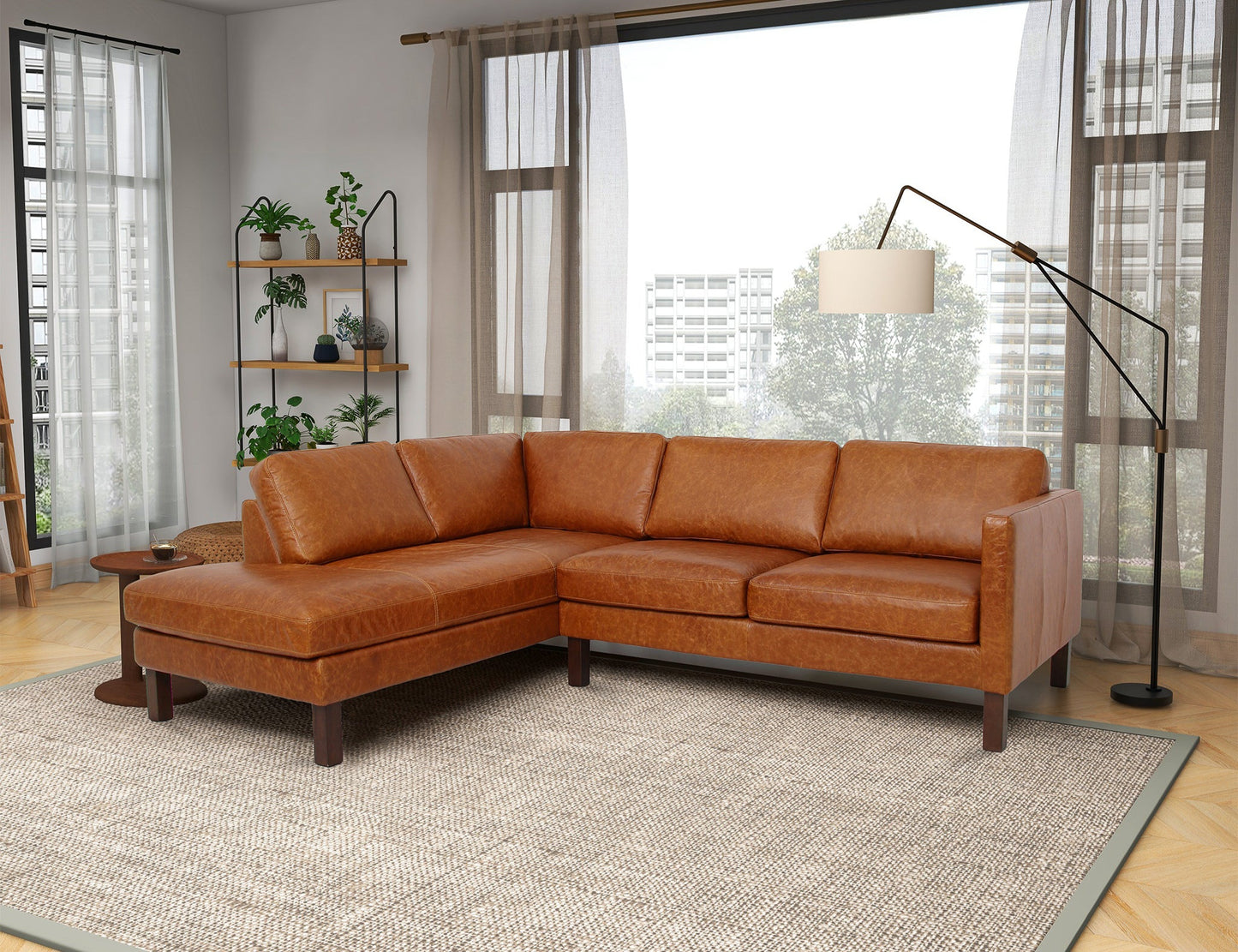 Juno Sectional LeftWaxy Cognac Genuine Leather Sofa