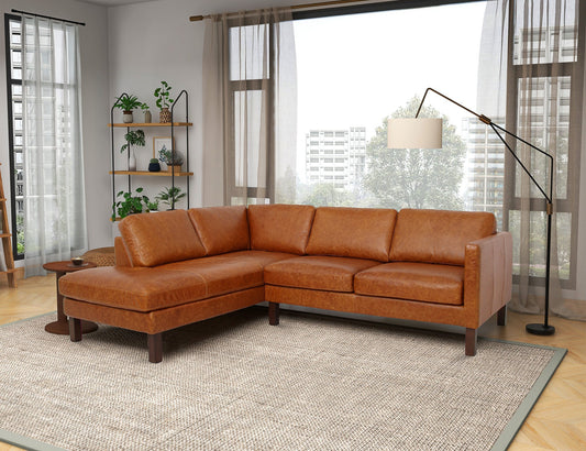 Juno Sectional LeftWaxy Cognac Genuine Leather Sofa