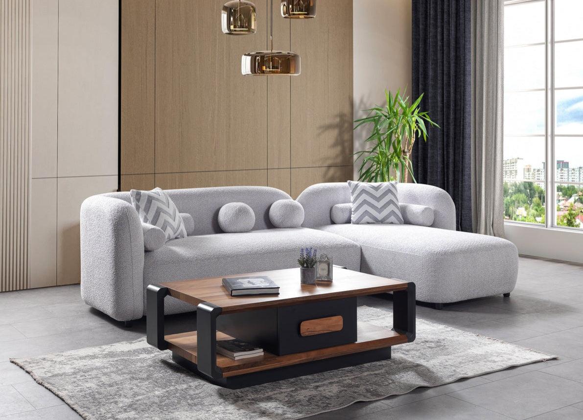 Liva Gray Boucle RAF 110" Sectional