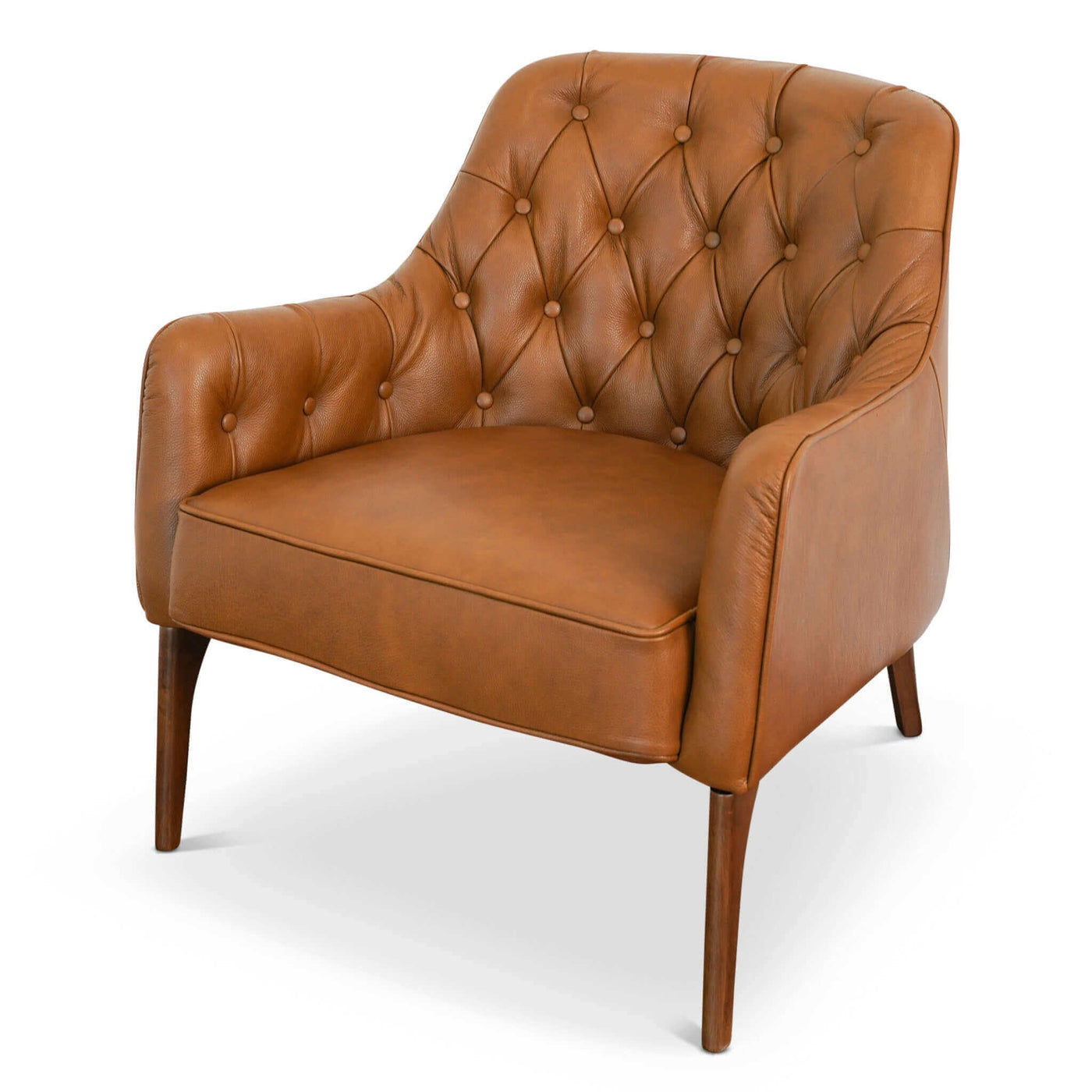 Joshua Mid-Century Modern Tufted Tan Leather Lounge Chair