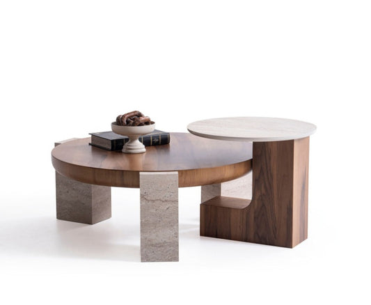674 Walnut-Travertine Coffee with End Table