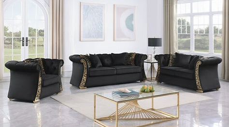 Curamo Black Velvet Sofa and Loveseat S1600