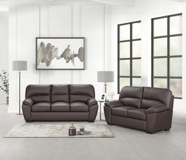 Tiffany Brown Leather Sofa and Loveseat