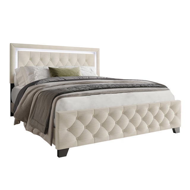 HH280 Beige King LED Platform Bed