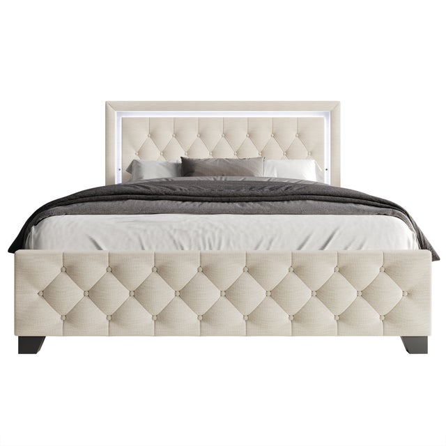 HH280 Beige King LED Platform Bed