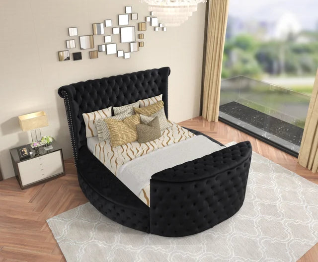 Voltare Black Velvet FIREPLACE/TV STAND Queen Platform Bed 5212