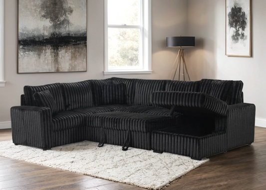 Sonic Black Fabric Sectional With Pull-Out Bed