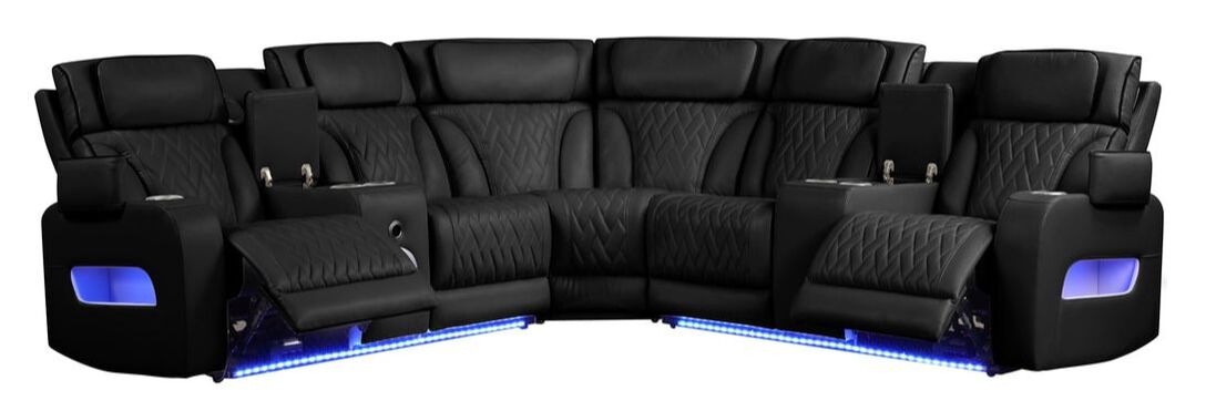 Spain Black POWER/LED/BLUETOOTH SPEAKERS Reclining Sectional (Power Headrests)