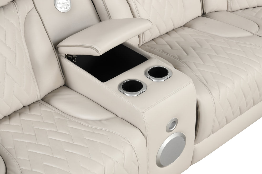Spain Sand POWER/LED/BLUETOOTH SPEAKERS Reclining Sectional (Power Headrests)