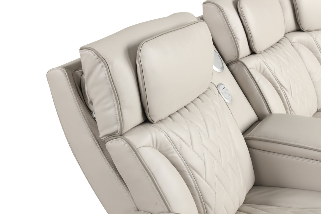 Spain Sand POWER/LED/BLUETOOTH SPEAKERS Reclining Sectional (Power Headrests)