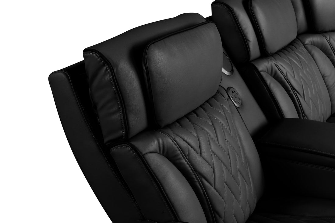 Spain Black POWER/LED/BLUETOOTH SPEAKERS Reclining Sectional (Power Headrests)