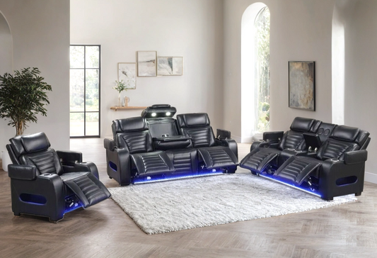 Tokyo Black  POWER/LED/BLUETOOTH SPEAKERS 3pc Reclining Set