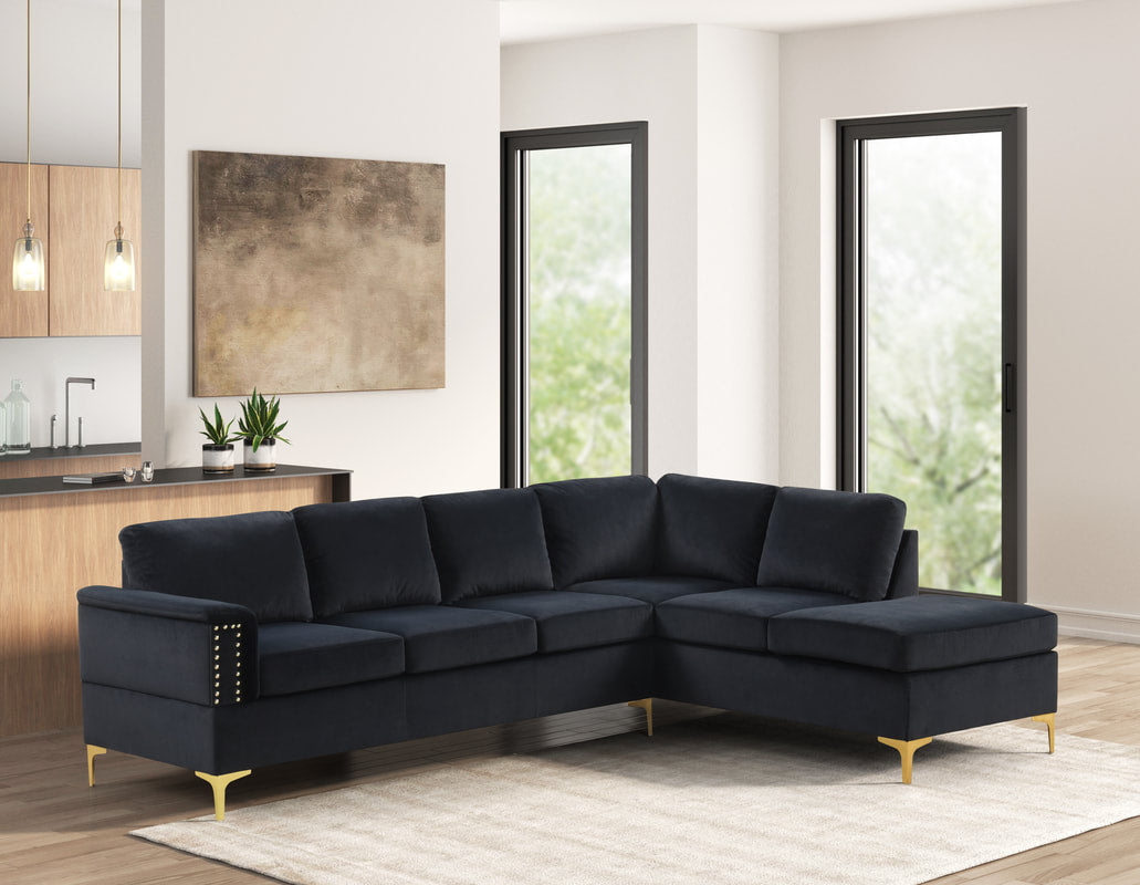 Vogue Black Velvet Sectional Sofa