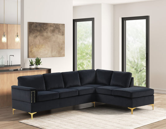 Vogue Black Velvet Sectional Sofa