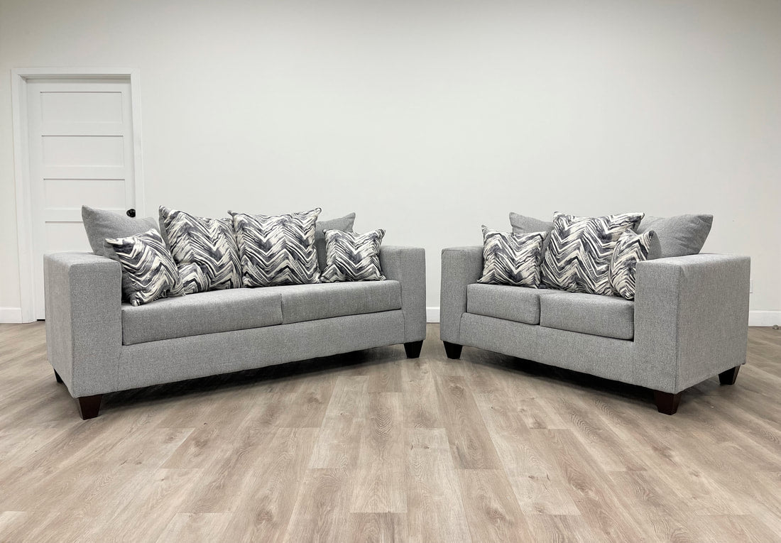 Grey Fabric Sofa and Loveseat 110